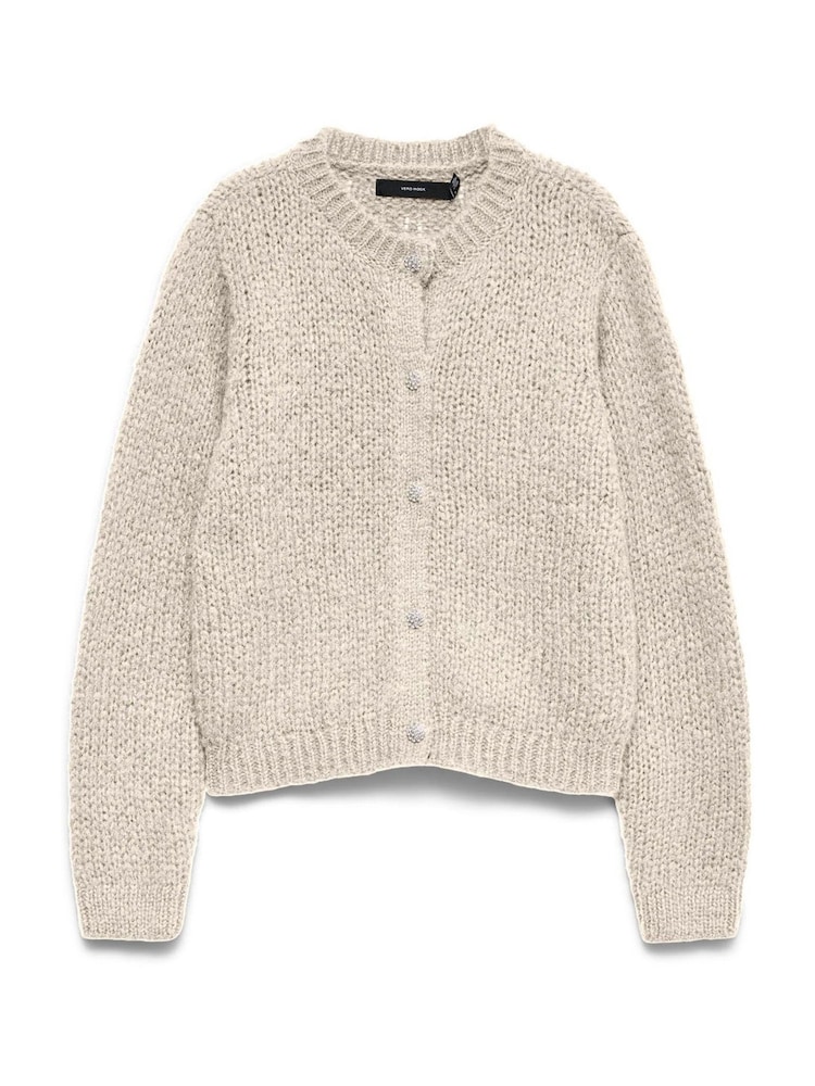 Run Add Round Buy VERO MODA Grey Long Sleeve Round Neck Cardigan With Jewel Buttons ...