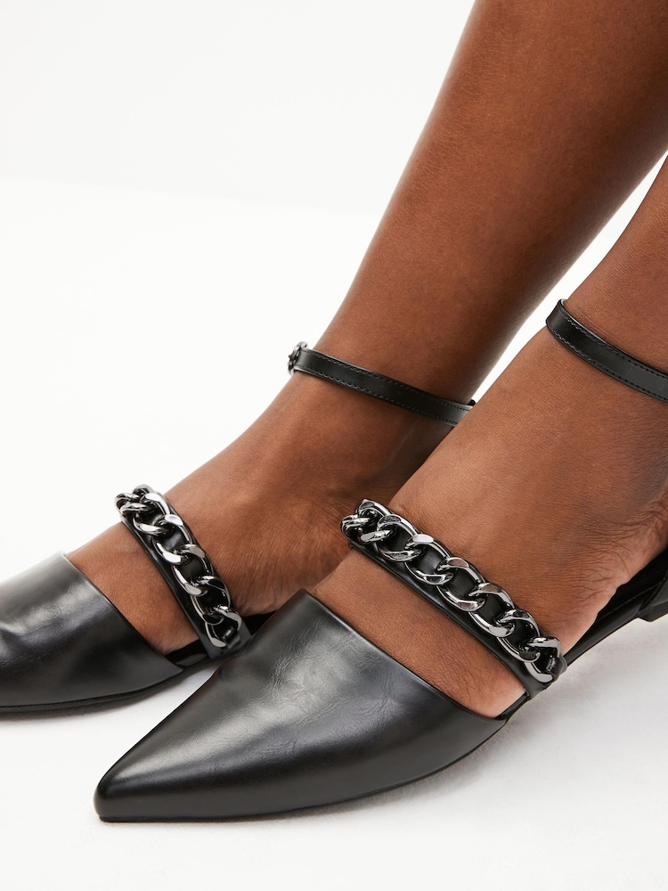 Black Forever Comfort® Point Toe Chain Trim Flats - Image 2 of 8