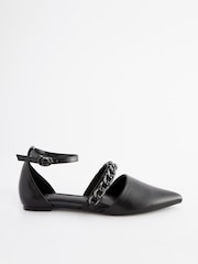 Black Forever Comfort® Point Toe Chain Trim Flats - Image 4 of 8