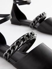 Black Forever Comfort® Point Toe Chain Trim Flats - Image 6 of 8