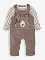 JoJo Maman Bébé Fawn Brown Bear 2-Piece Velour Appliqué Dungaree & Top Set - Image 1 of 6