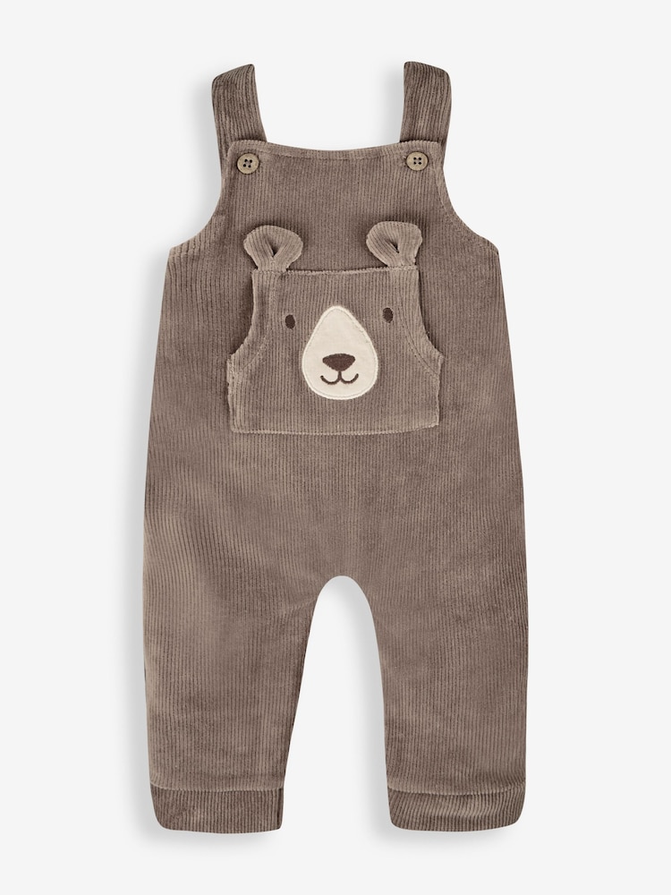 JoJo Maman Bébé Fawn Brown Bear 2-Piece Velour Appliqué Dungaree & Top Set - Image 2 of 6