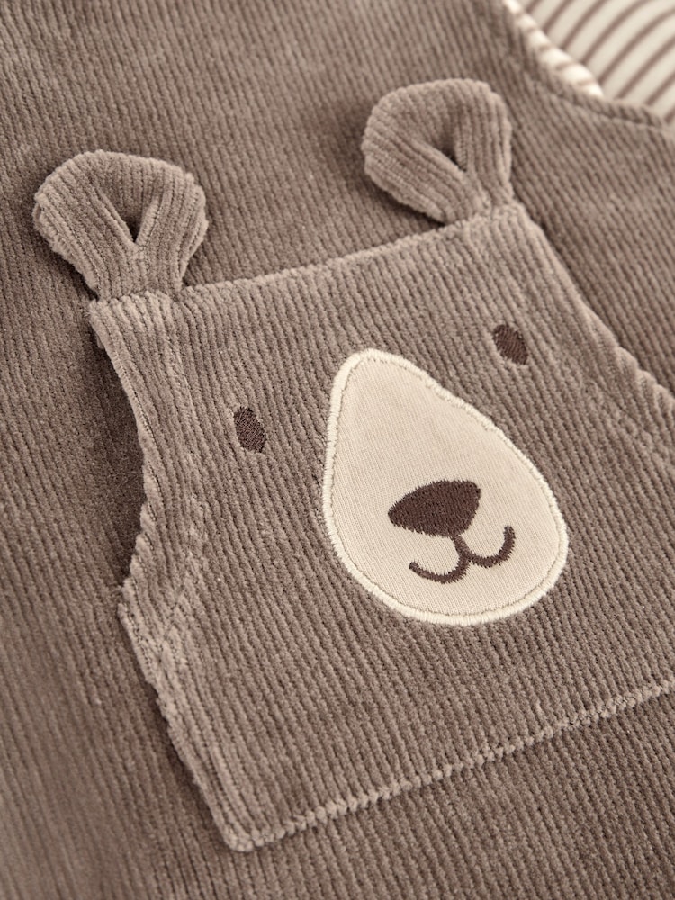 JoJo Maman Bébé Fawn Brown Bear 2-Piece Velour Appliqué Dungaree & Top Set - Image 6 of 6