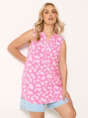 Yours Curve Pink Daisy Sleeveless Swing Blouse - Image 1 of 5