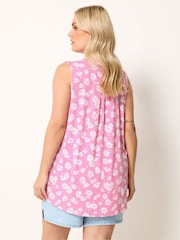 Yours Curve Pink Daisy Sleeveless Swing Blouse - Image 3 of 5