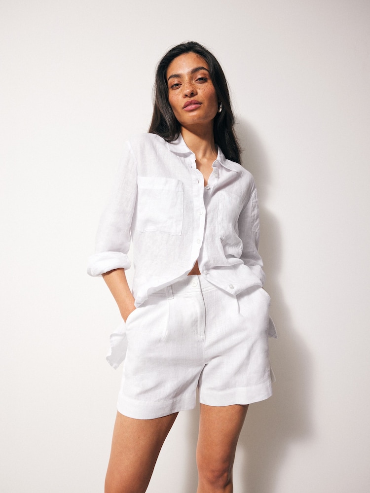 White Linen Blend Boy Shorts - Image 1 of 6