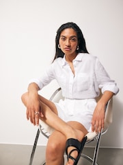 White Linen Blend Boy Shorts - Image 2 of 6