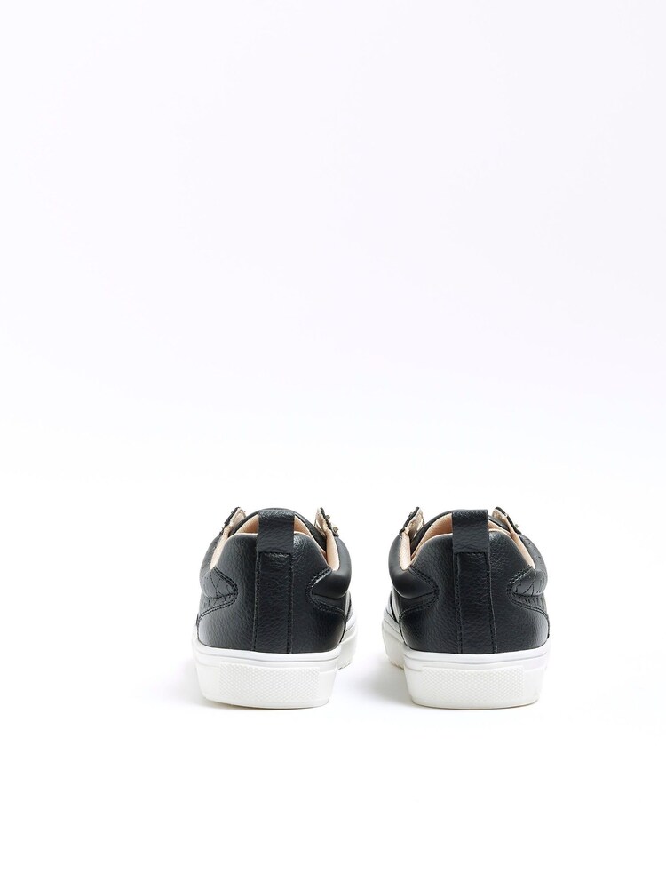 River Island Black Girls Wide Fit Monogram Slip On Plimsoll Trainers - Image 4 of 4