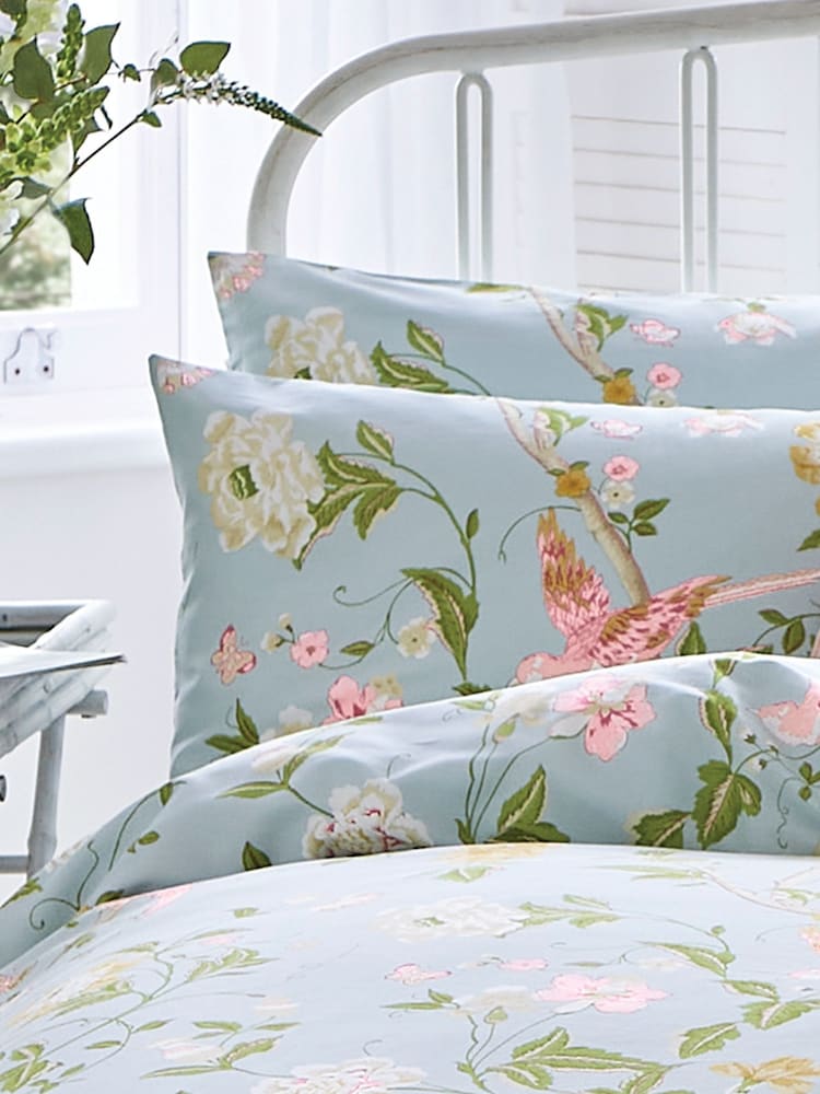 Laura Ashley Set of 2 Duck Egg Blue Summer Palace 100% Cotton Pillowcases - Image 1 of 3