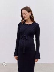Mamalicious Blue Maternity Long Sleeve Knitted Midi Dress - Image 2 of 5