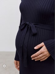 Mamalicious Blue Maternity Long Sleeve Knitted Midi Dress - Image 4 of 5