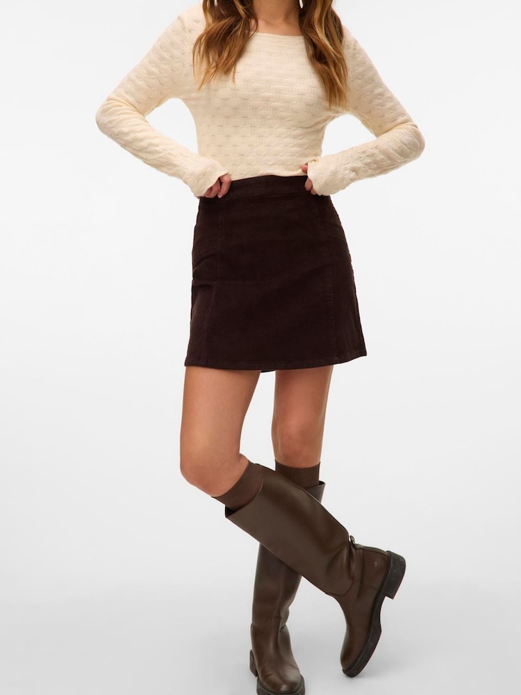 VERO MODA Chocolate Brown High Waist Corduroy Mini Skirt - Image 1 of 5 VERO MODA Chocolate Brown High Waist Corduroy Mini Skirt - Image 1 of 5