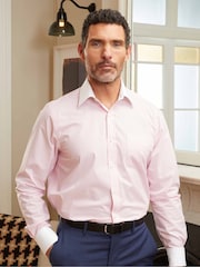 Розовый - Savile Row Company Классическая посадка 100% хлопка в полоску рубашки с двойным манжетом - Image 2 of 5
