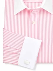 Розовый - Savile Row Company Классическая посадка 100% хлопка в полоску рубашки с двойным манжетом - Image 4 of 5