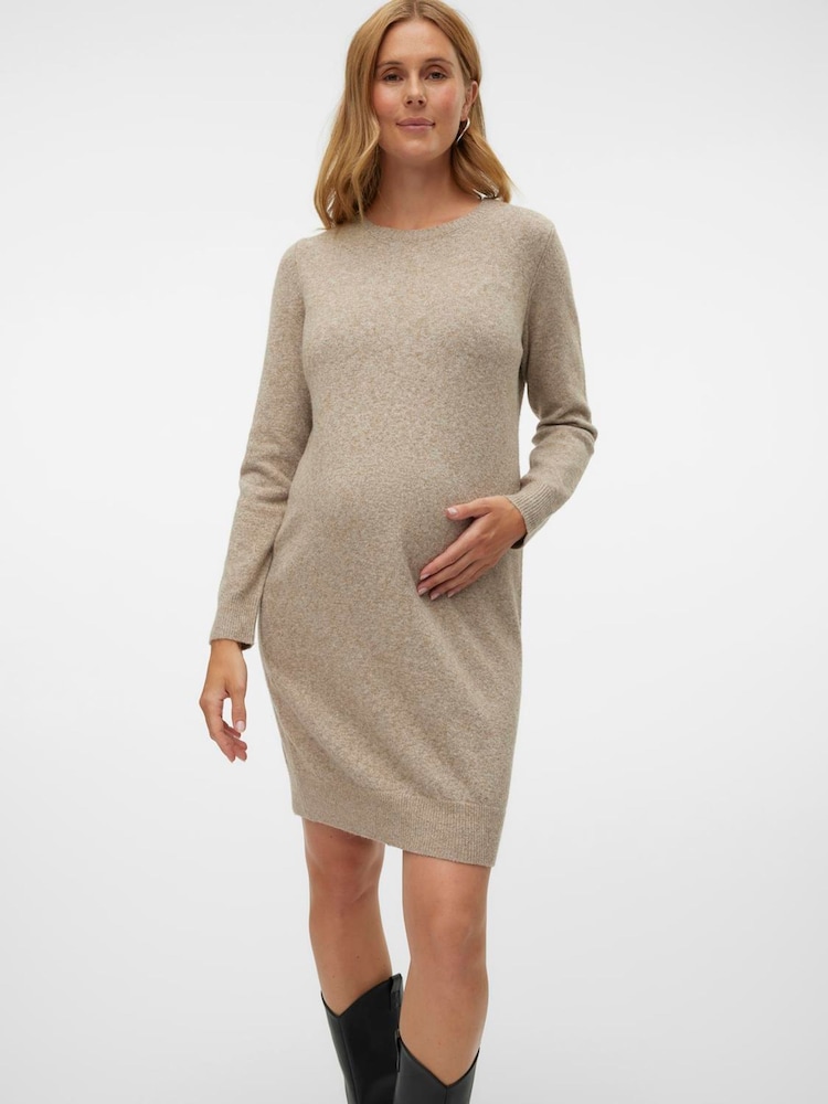 VERO MODA Natural Maternity Soft Touch Round Neck Knitted Jumper Dress - Image 2 of 5 VERO MODA Natural Maternity Soft Touch Round Neck Knitted Jumper Dress - Image 2 of 5