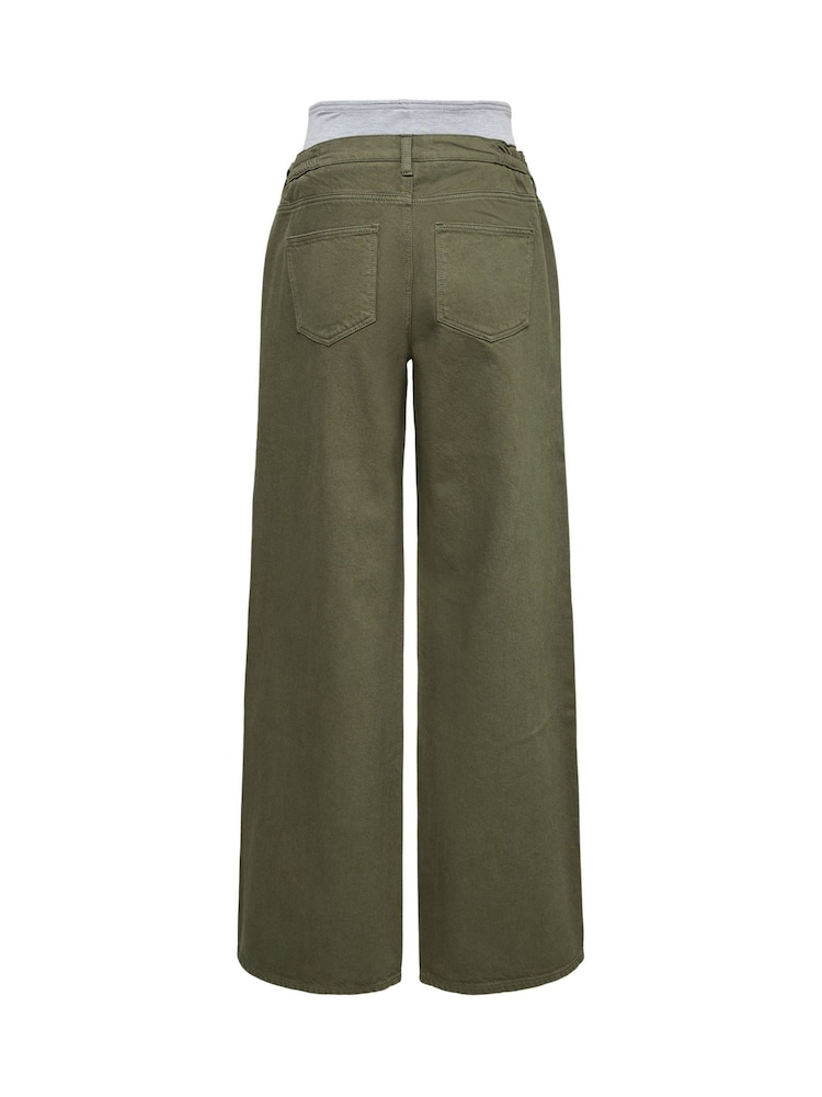 Mamalicious Green Maternity Over Bump Wide Leg Jeans - Image 2 of 6 Mamalicious Green Maternity Over Bump Wide Leg Jeans - Image 2 of 6