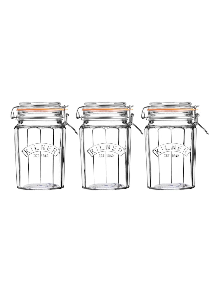 Kilner Set of 3 Facetted Clip Top 0.95L Jars - Image 4 of 4