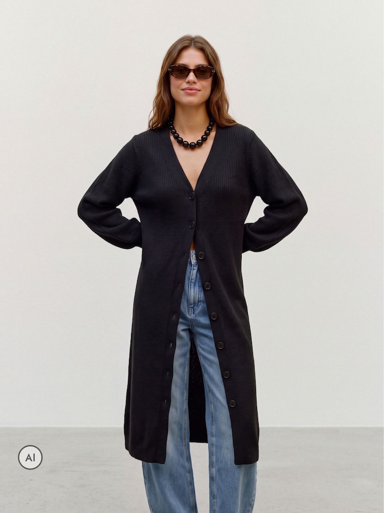 কালো - VERO MODA V-Neck Button Through Knitted Dress - 5এর মধ্যে 2 ছবি