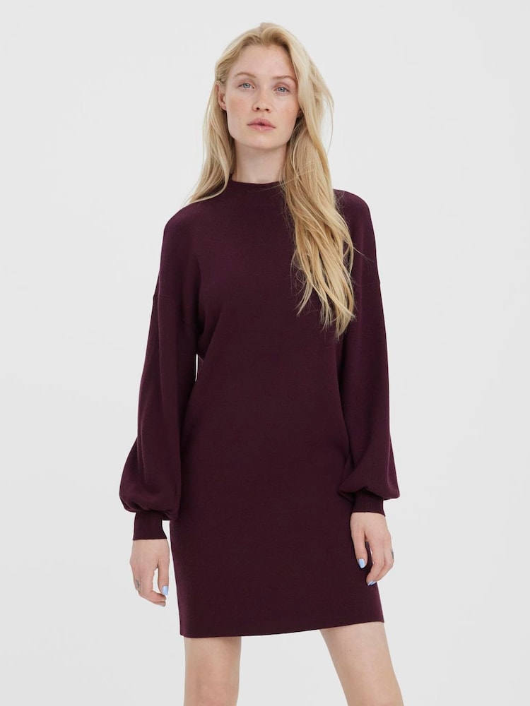 VERO MODA Red Puff Sleeve Jumper Dress - Image 1 of 4 VERO MODA Red Puff Sleeve Jumper Dress - Image 1 of 4