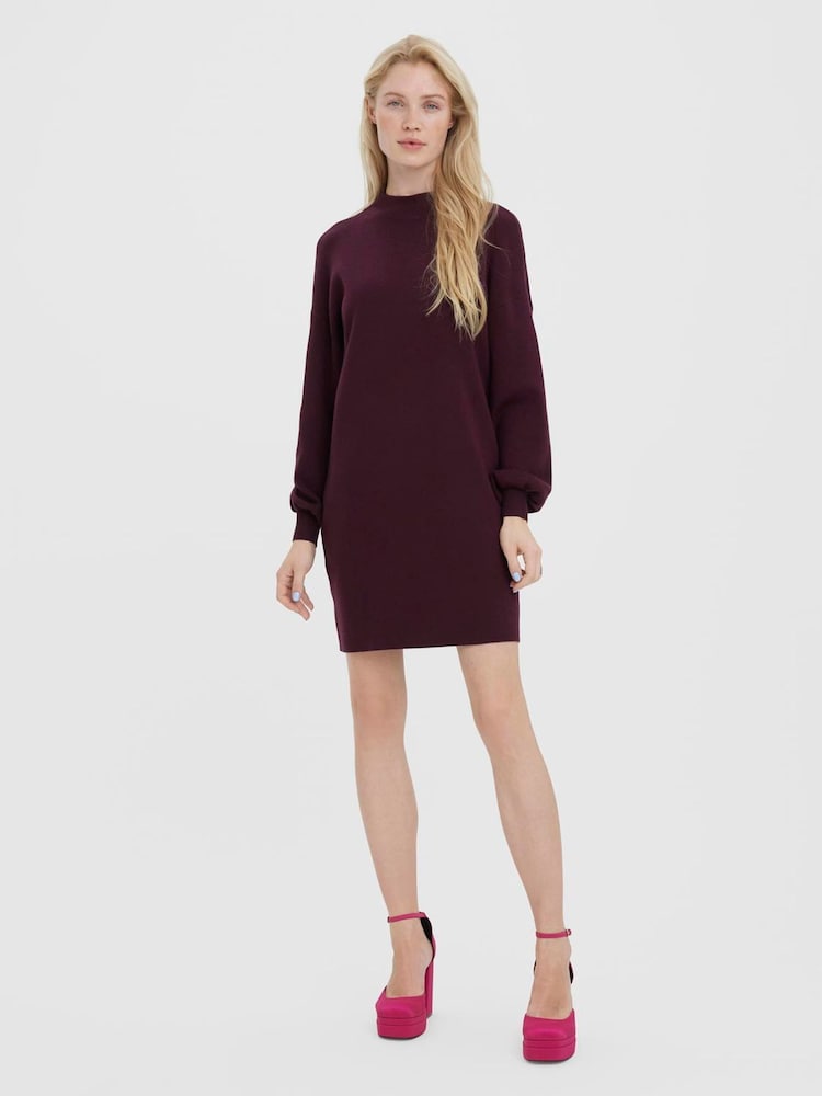 VERO MODA Red Puff Sleeve Jumper Dress - Image 2 of 4 VERO MODA Red Puff Sleeve Jumper Dress - Image 2 of 4