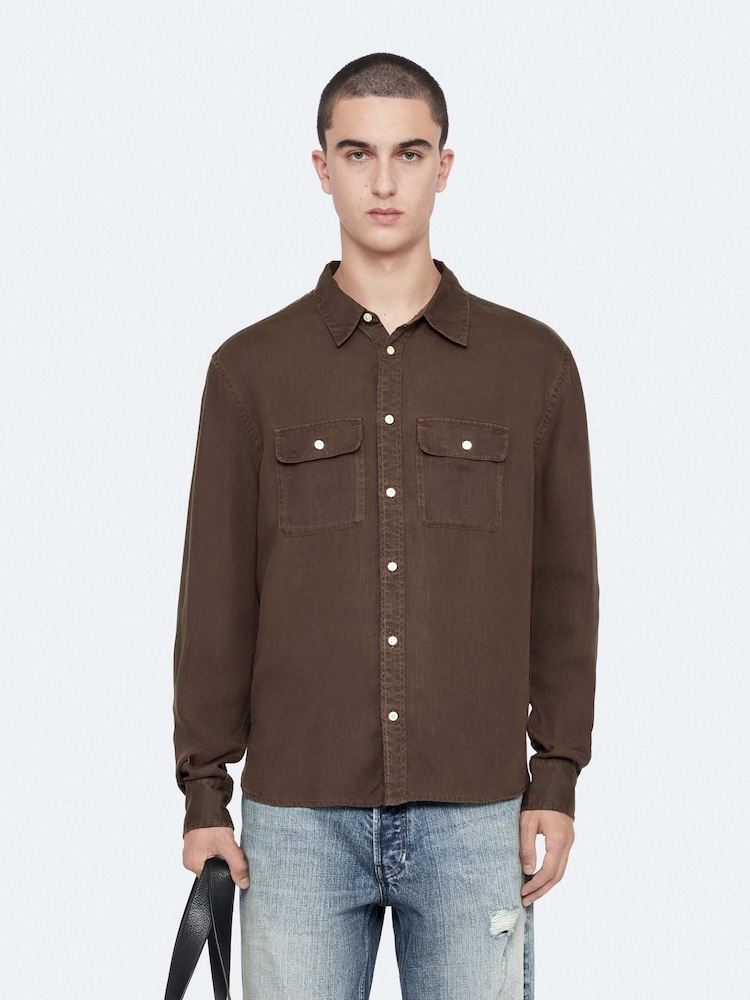 AllSaints Brown Bond Long Sleeve Shirt - Image 1 of 8