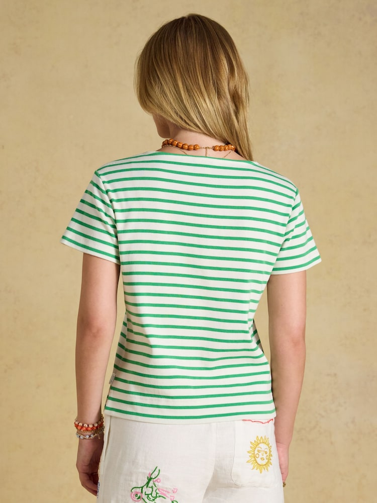 May Guhit na Krema at Berde - Joules Harbour Striped Boat Neck Breton Top - Larawan 2 ng 7