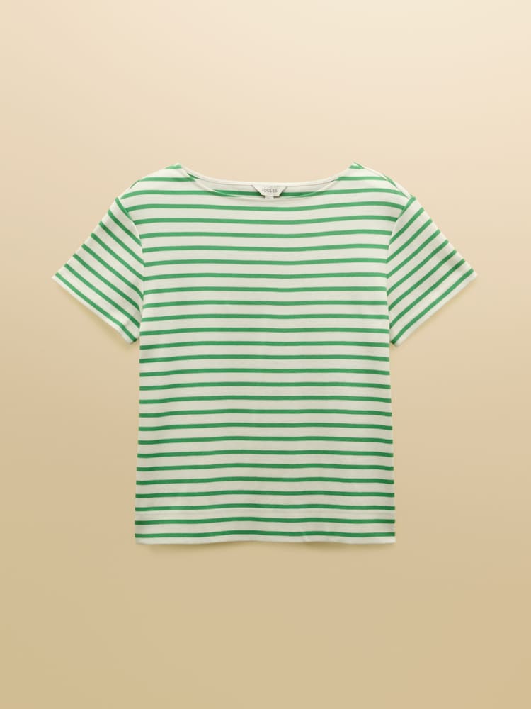 May Guhit na Krema at Berde - Joules Harbour Striped Boat Neck Breton Top - Larawan 7 ng 7