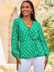 Sosandar Foil Spot Long Sleeve Knot Front Top - Imagen 1 de 5