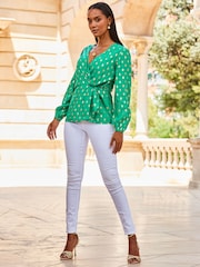 Sosandar Foil Spot Long Sleeve Knot Front Top - Imagen 3 de 5