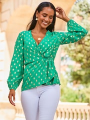Sosandar Foil Spot Long Sleeve Knot Front Top - Imagen 4 de 5