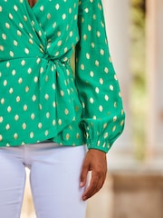 Sosandar Foil Spot Long Sleeve Knot Front Top - Imagen 5 de 5