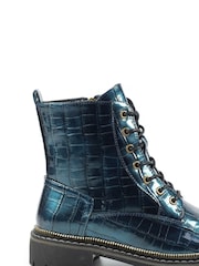Lunar Blue Regan Croc Effect Ankle Boots - Image 1 of 8