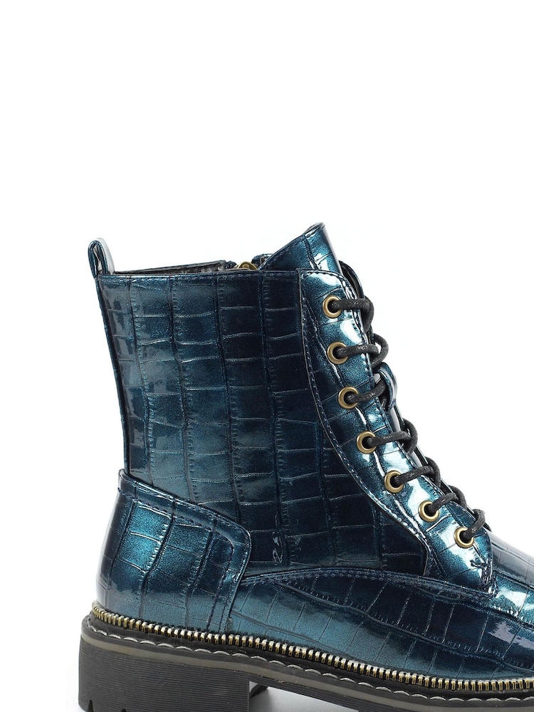 Lunar Blue Regan Croc Effect Ankle Boots - Image 1 of 8