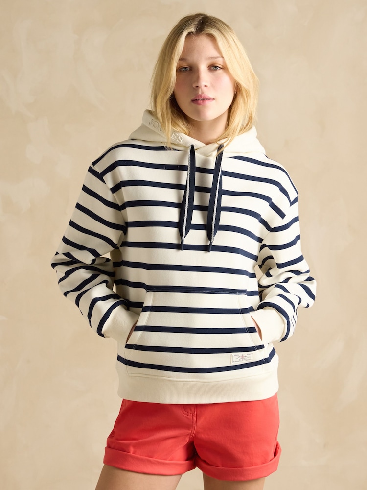 Joules Milbourne Navy & White Striped Cotton Rich Hoodie - Image 1 of 6