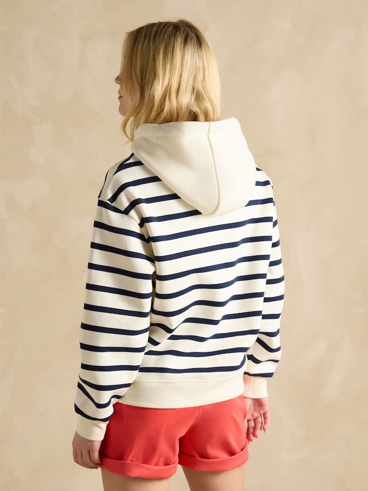 Joules Milbourne Navy & White Striped Cotton Rich Hoodie - Image 2 of 6