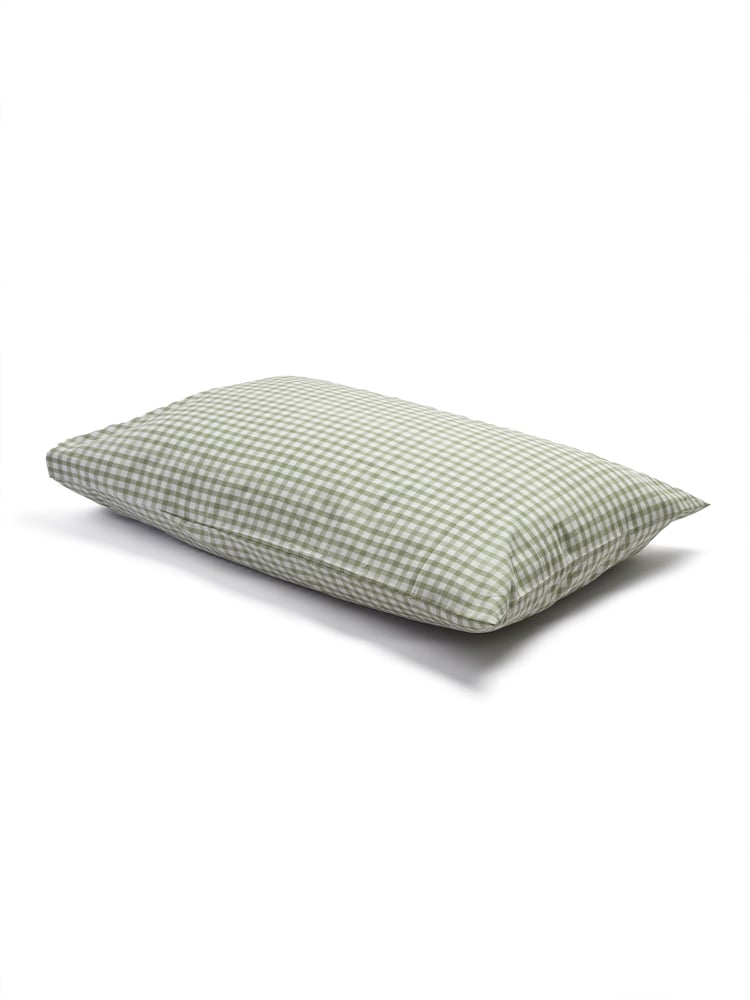 Piglet in Bed Set of 2 Pear Gingham 100% Cotton Pillowcases - Image 2 of 2