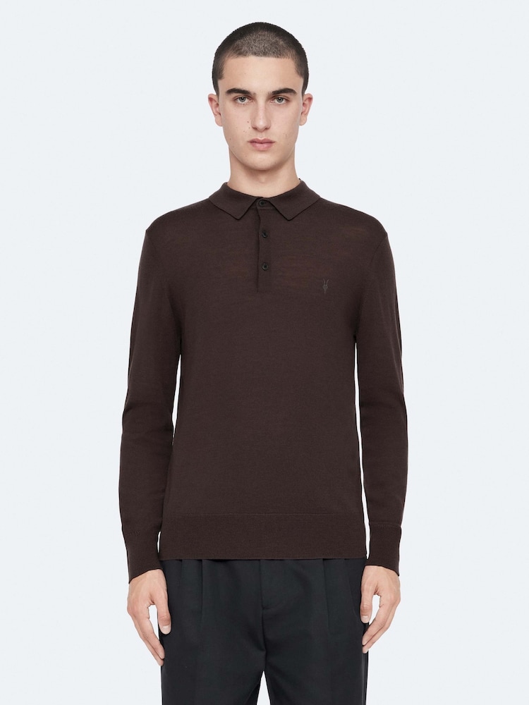 AllSaints Purple Mode Wool Long Sleeve Polo Neck Jumper - Image 1 of 8 AllSaints Purple Mode Wool Long Sleeve Polo Neck Jumper - Image 1 of 8