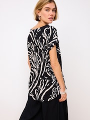 Black White Swirl Print Cap Sleeve T-Shirt Top - Image 4 of 7