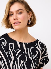 Black White Swirl Print Cap Sleeve T-Shirt Top - Image 5 of 7