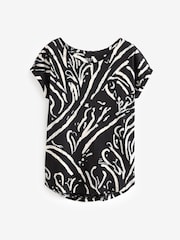 Black White Swirl Print Cap Sleeve T-Shirt Top - Image 6 of 7