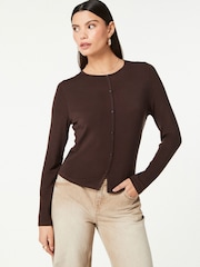 Čokoladno rjava - Mehka na dotik rebrasta pletena jopa s TENCEL™ Lyocell - Slika 1 iz 5