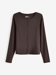 Čokoladno rjava - Mehka na dotik rebrasta pletena jopa s TENCEL™ Lyocell - Slika 4 iz 5