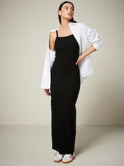 Black Strappy Ribbed Maxi Dress - Image 1 of 5
