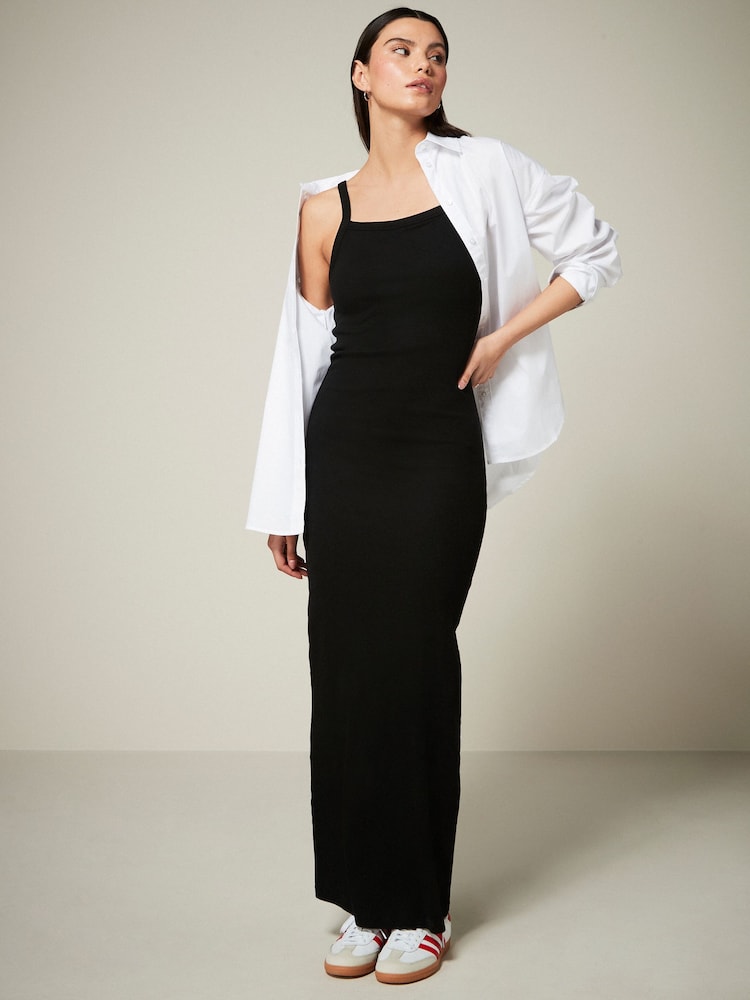 Black Strappy Ribbed Maxi Dress - Image 1 of 5