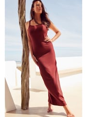 Red Strappy Ribbed Maxi Dress - Image 1 of 6