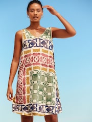 Print Sleeveless Slouch V-Neck Mini Dress - Image 1 of 4