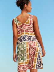 Print Sleeveless Slouch V-Neck Mini Dress - Image 2 of 4