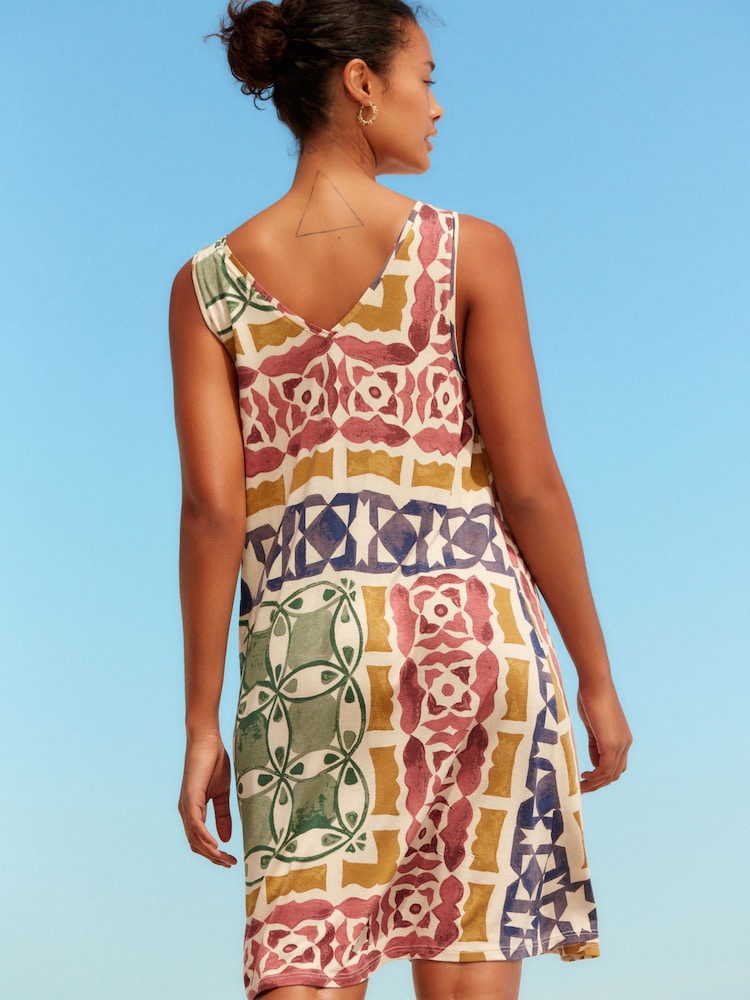 Print Sleeveless Slouch V-Neck Mini Dress - Image 2 of 4