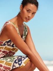 Print Sleeveless Slouch V-Neck Mini Dress - Image 3 of 4