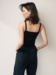 Black Ribbed Square Neck Strappy Cami Top - Image 3 of 6
